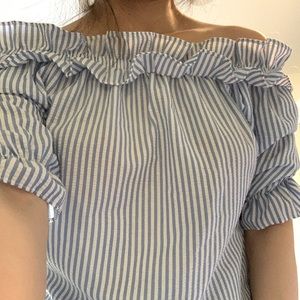 Striped off the shoulder puff sleeve top